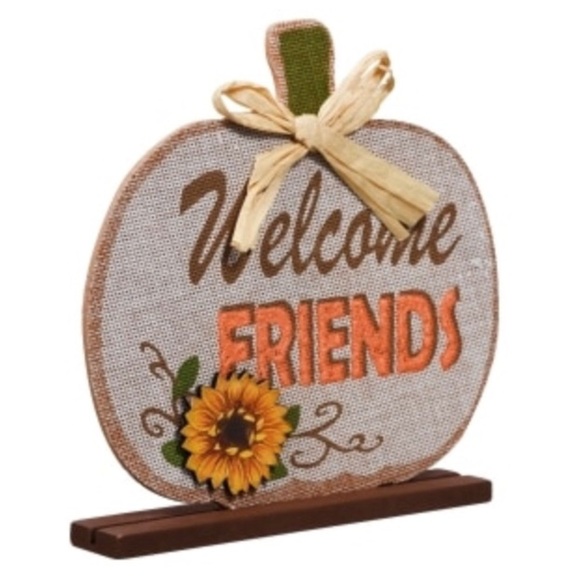 New Harvest Pumpkin Cozy Rustic “ Welcome Friends “ Signs / Stand - Picture 3 of 5